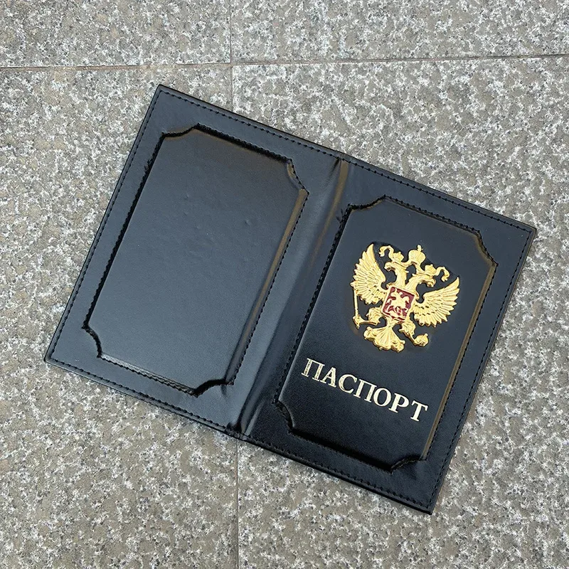 porte-passeport russe à double tête d'aigle | organisateur élégant de documents de voyage, étui de protection en cuir pu pour billets et cartes