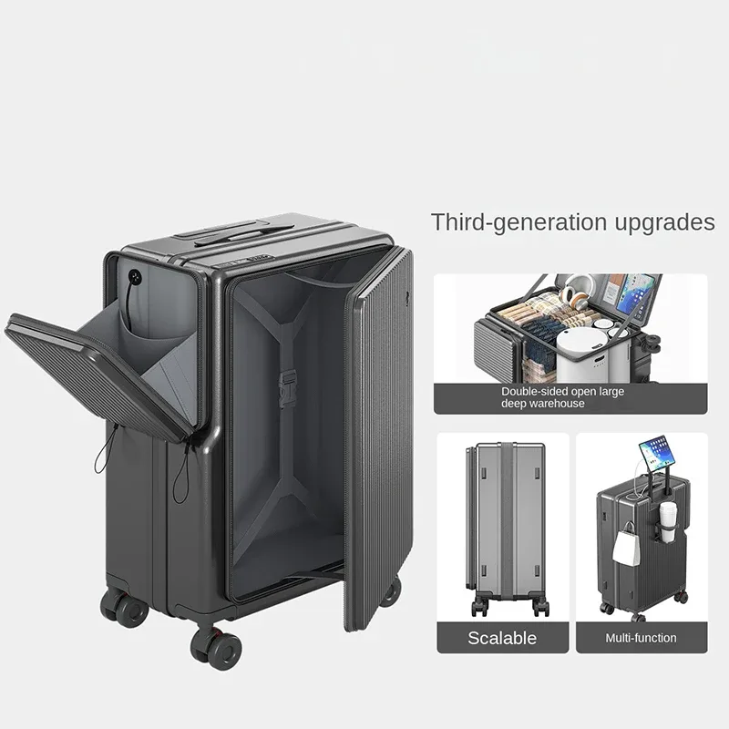 nouvelle valise de voyage à double ouverture 20 pouces, valise cabine extensible multifonctionnelle, bagage anti-explosion avec fermeture éclair 22-26 pouces
