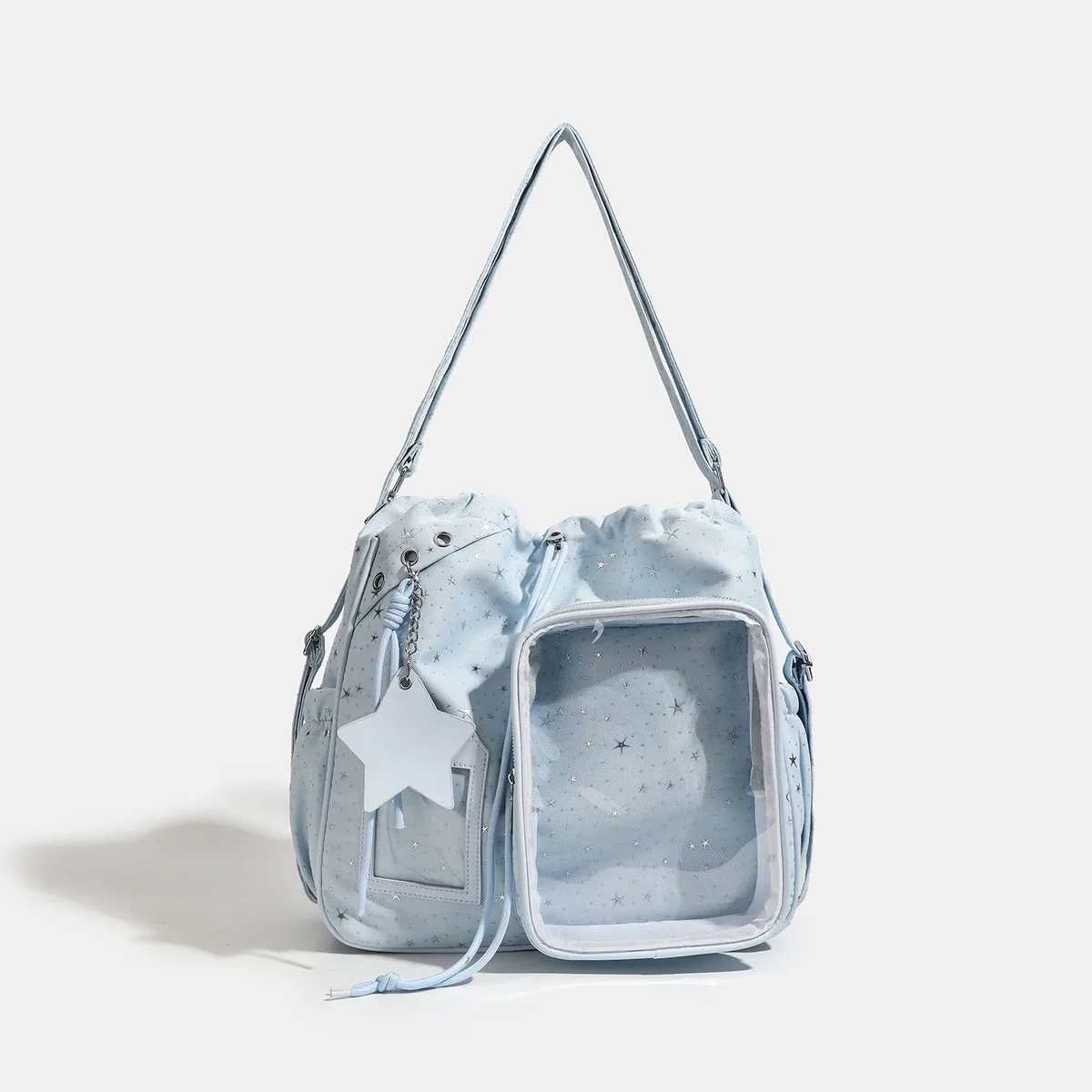 nouveau sac à dos ita y2k à cordon de serrage à pois étoilés, sac à bandoulière transparent mignon pour fille, grande capacité, sac à dos de présentation pour poupées diy
