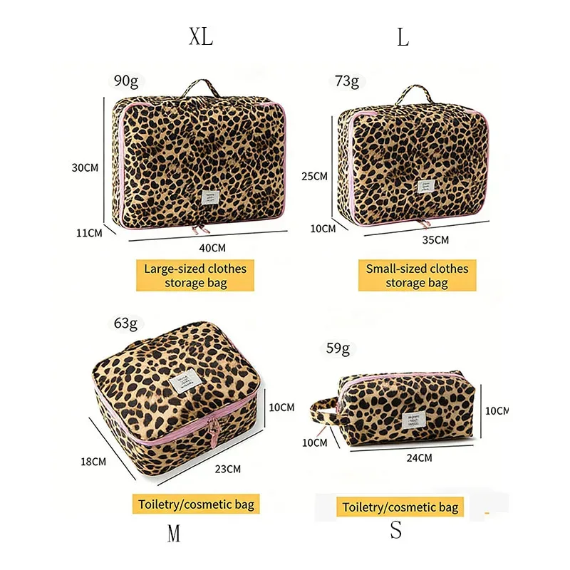 sac de maquillage portable à imprimé léopard mignon, grande capacité, organiseur de cosmétiques de voyage, sac de rangement pour vêtements et articles de toilette pour femmes