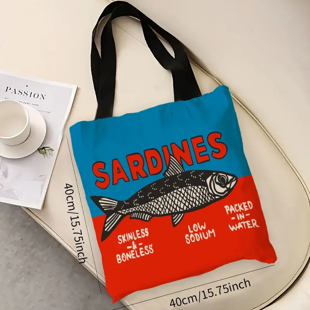 sac à main décontracté imprimé de sardines colorées à la mode, sac à dos réutilisable à la mode, sac fourre-tout multifonctionnel, sac de courses en polyester