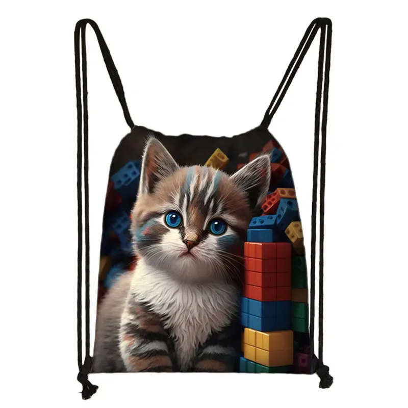 sac à dos imprimé chaton mignon pour femmes, sacs à cordon de serrage chat siamois, sac à bandoulière décontracté pour adolescents, sacs à livres de voyage, porte-chaussures