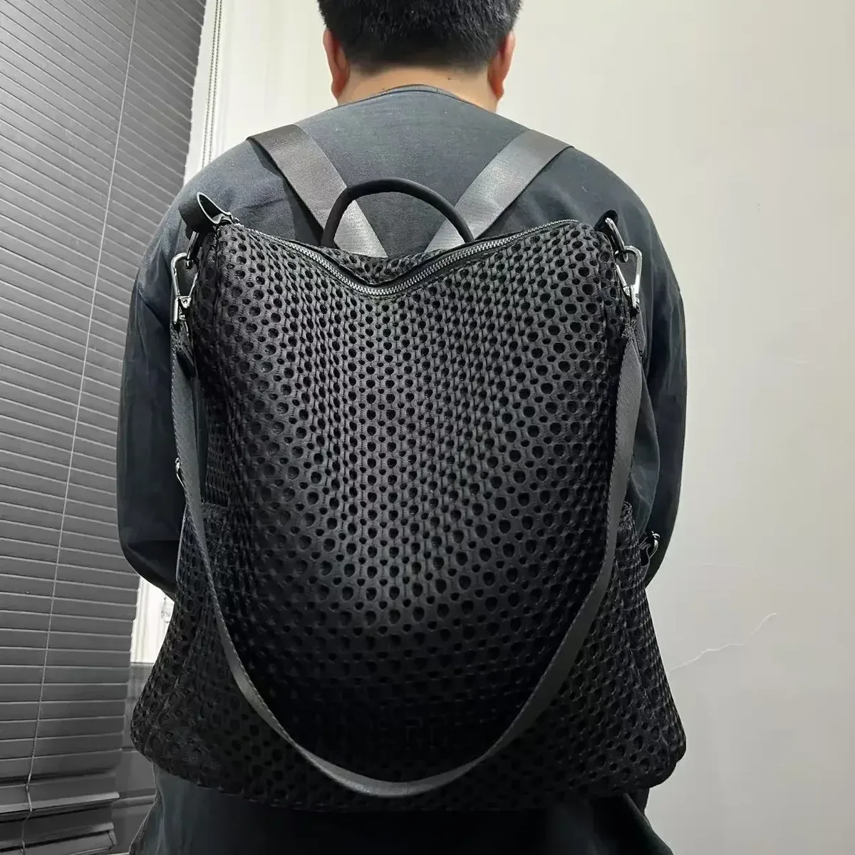 sac à dos cousu rétro à la mode, sac à bandoulière en maille décontracté de grande capacité adapté aux déplacements quotidiens
