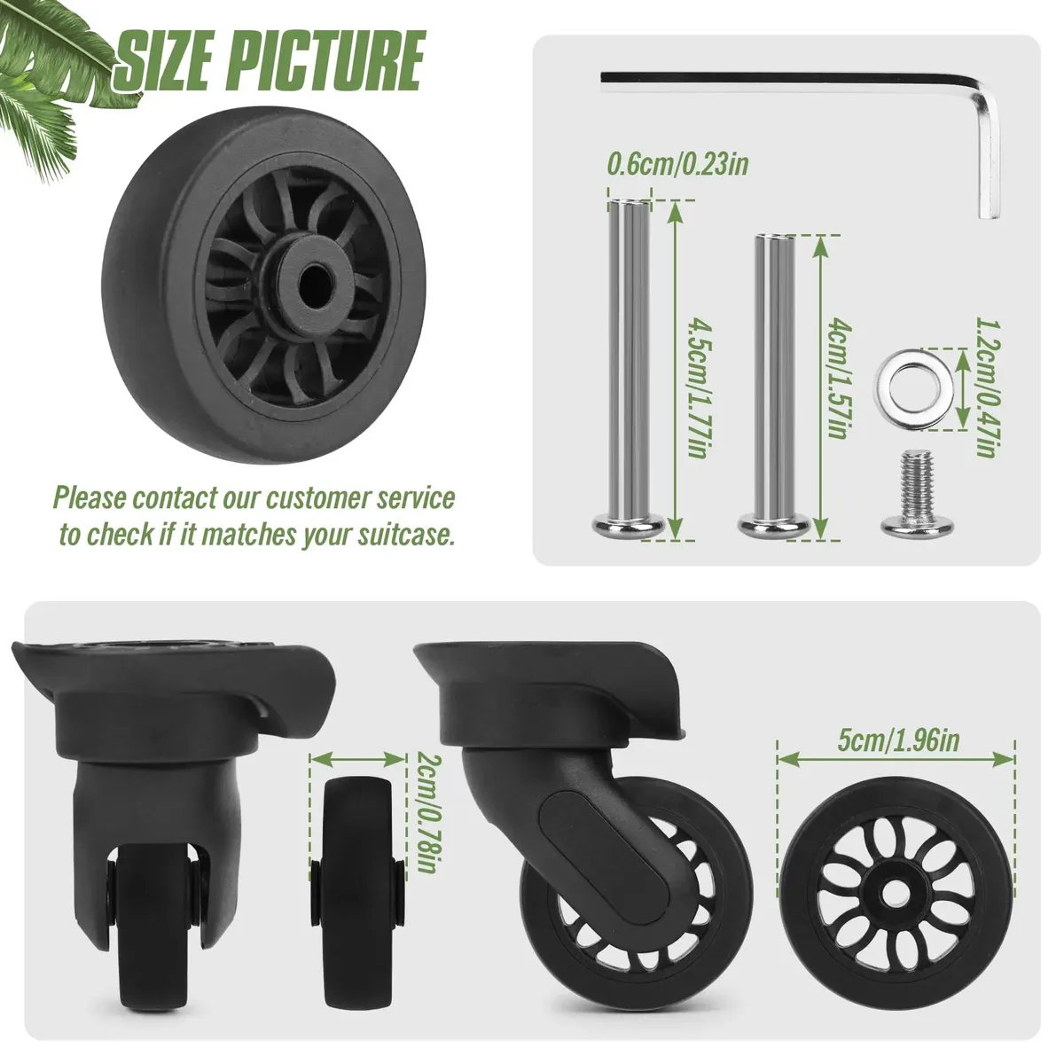 roues remplacement valises plastique noires silencieuses lot quatre axes cinquante millimètres usage voyage réparation