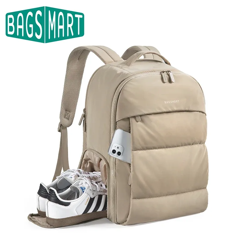 sac dos beige pvc décontracté compartiments chaussures bijoux grande capacité résistant eau week end affaires commute