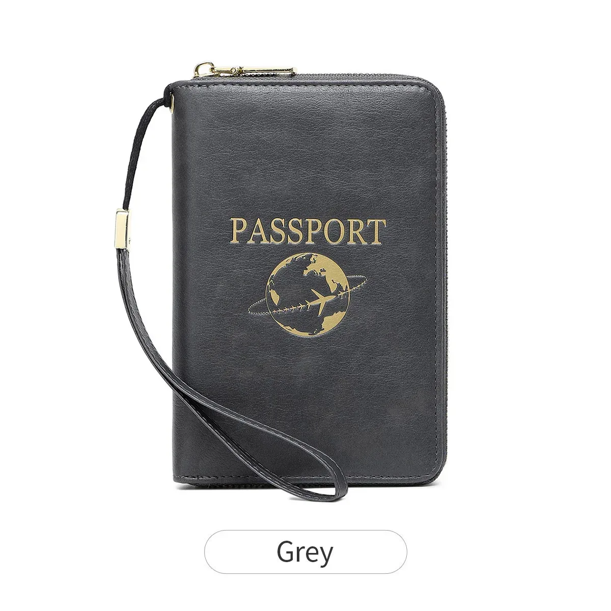 porte-passeport bloquant rfid, portefeuille de voyage, passeport, sac pour cartes de crédit, portefeuille multifonctionnel à fermeture éclair avec dragonne, à la mode