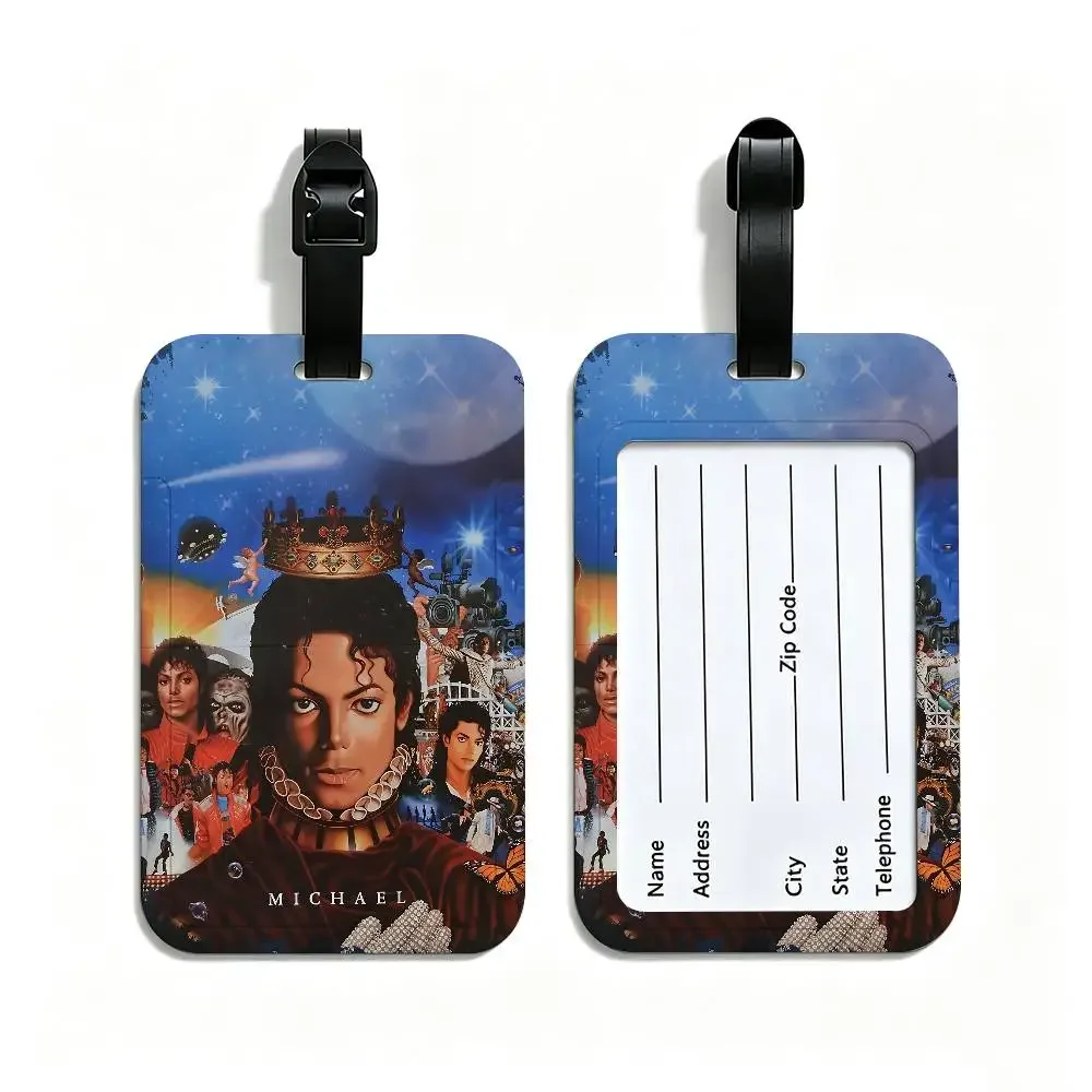 étiquette de bagage m-michael jackson en pvc, étui pour carte d'information, marqueur anti-perte pour sac à dos