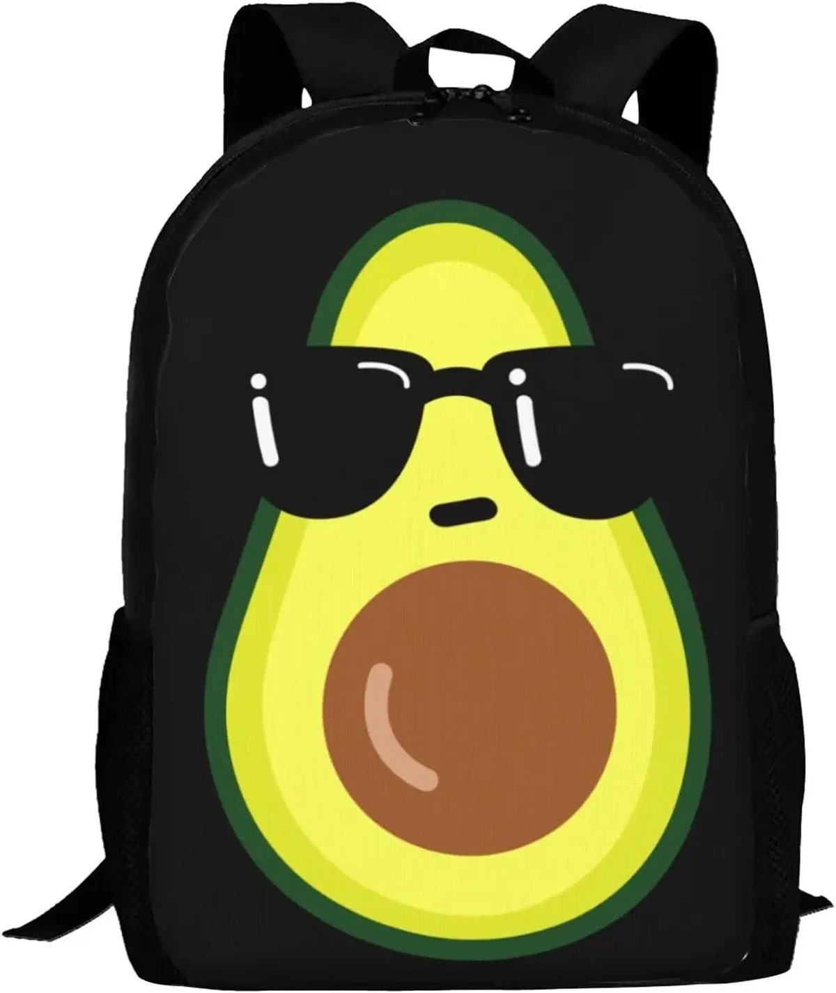 sac à dos de dessin animé drôle avec lunettes de soleil noires, sacs d'école, sac de voyage, ordinateur portable, cartable léger, cool, avocat