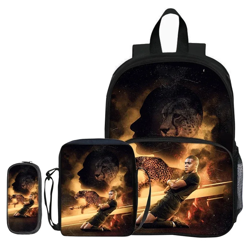 sac à dos pour enfants, sacs à bandoulière, trousse à crayons m-mbappe, ensemble de 3 pièces avec poche avant, sac à dos de star du football