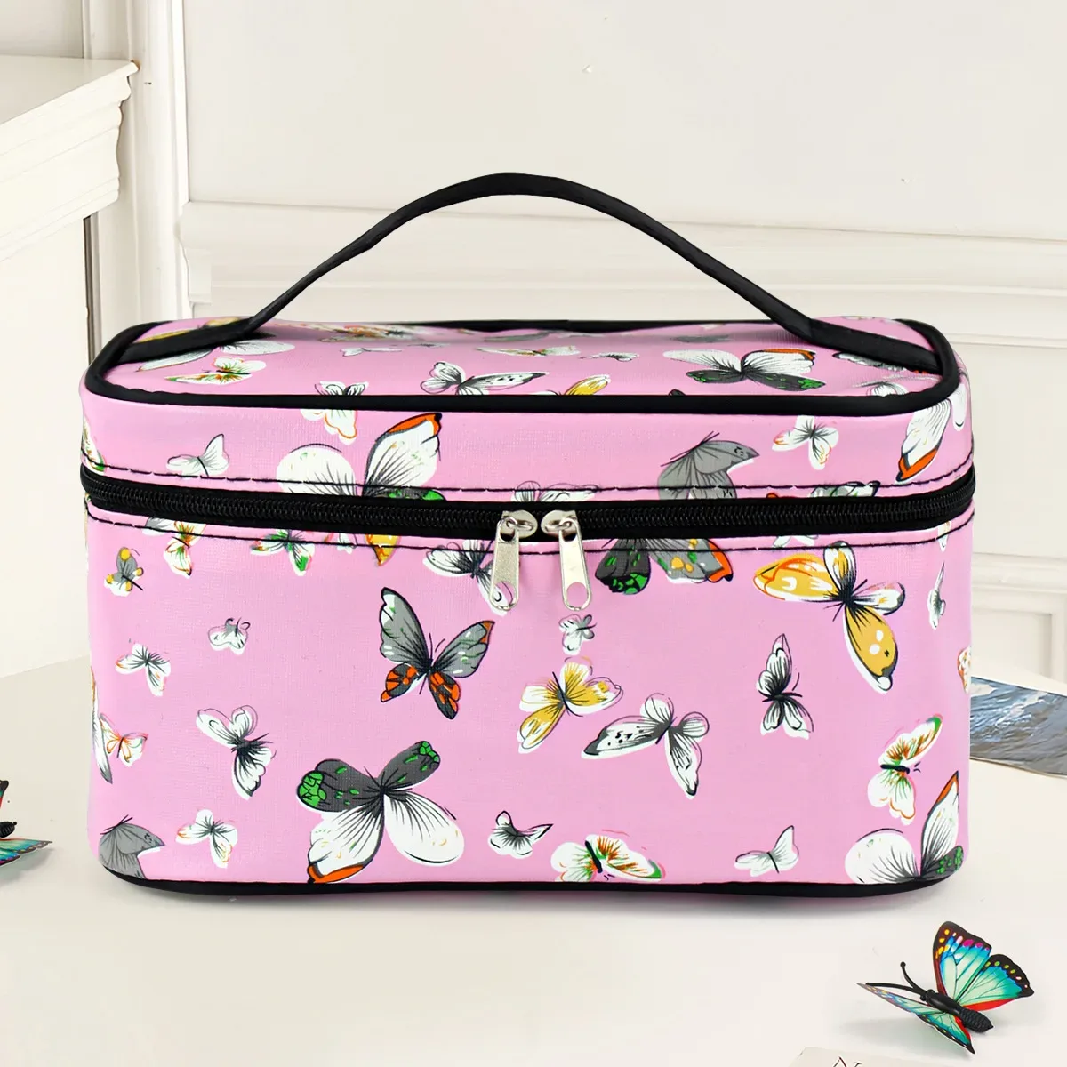 pochette cosmétique en similicuir tendance, design carré, simple, pratique, facile à transporter, trousse de maquillage, sac de toilette de voyage