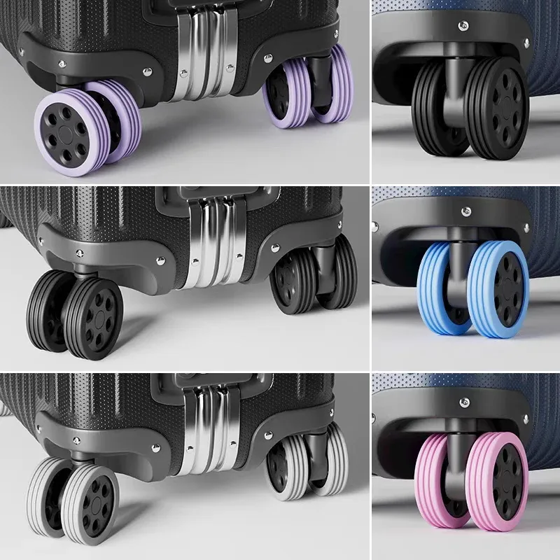 protecteur roue bagage silicone durables couleurs variées protection esthétique voyage utilisation facile anneaux épais textures douces multiprotecteurs set accessoires bagagerie