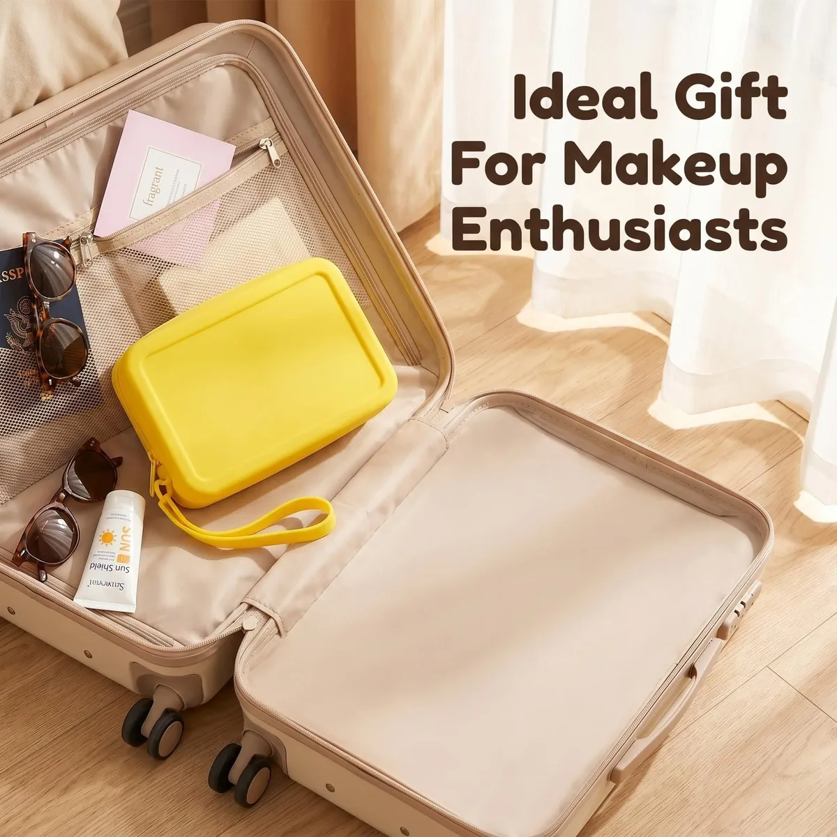 trousse de maquillage de voyage en silicone résistante à l'usure, adaptée aux cosmétiques et aux articles de toilette, réutilisable, facile à nettoyer, idéale pour les voyages et l'usage quotidien - cadeau de vacances parfait pour les femmes, les voyageuses et les passionnées de maquillage