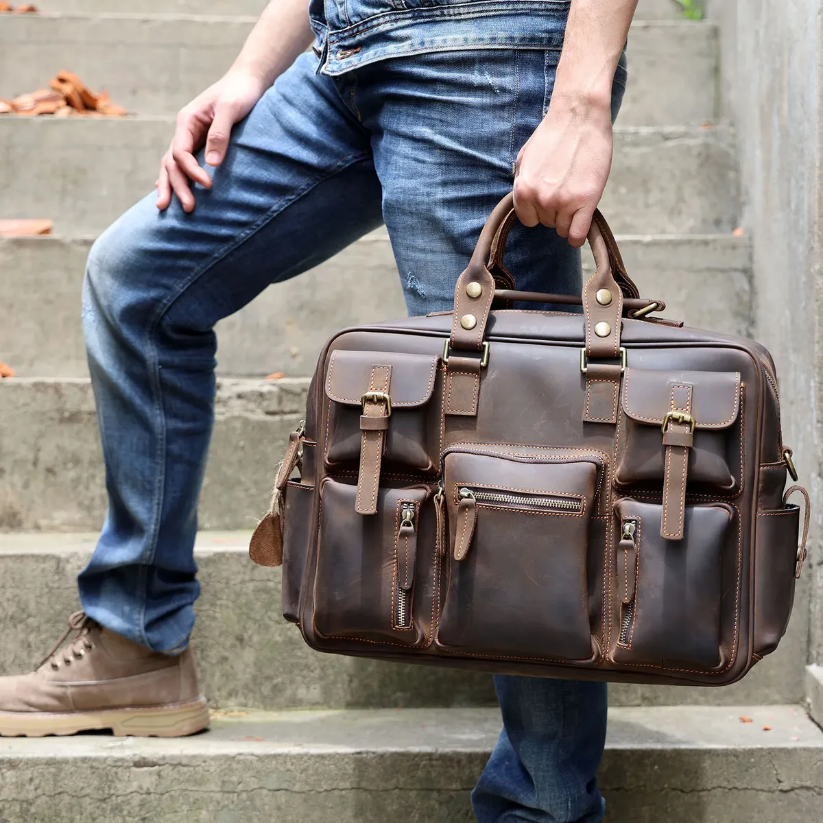 sacoche vintage pour homme en cuir pleine fleur, sac messager pour ordinateur portable 16 pouces, sac de voyage d'affaires en cuir véritable crazy horse