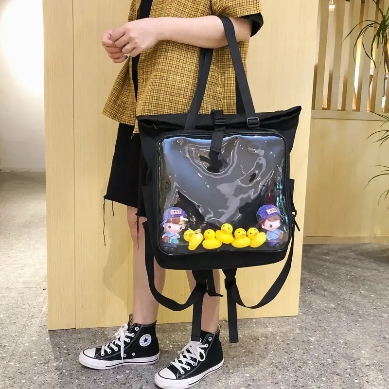 sacs ita en nylon de style japonais pour femmes, sac à dos d'école à fenêtre transparente, grande capacité, affichage de broches, sac à bandoulière de voyage extérieur itabag