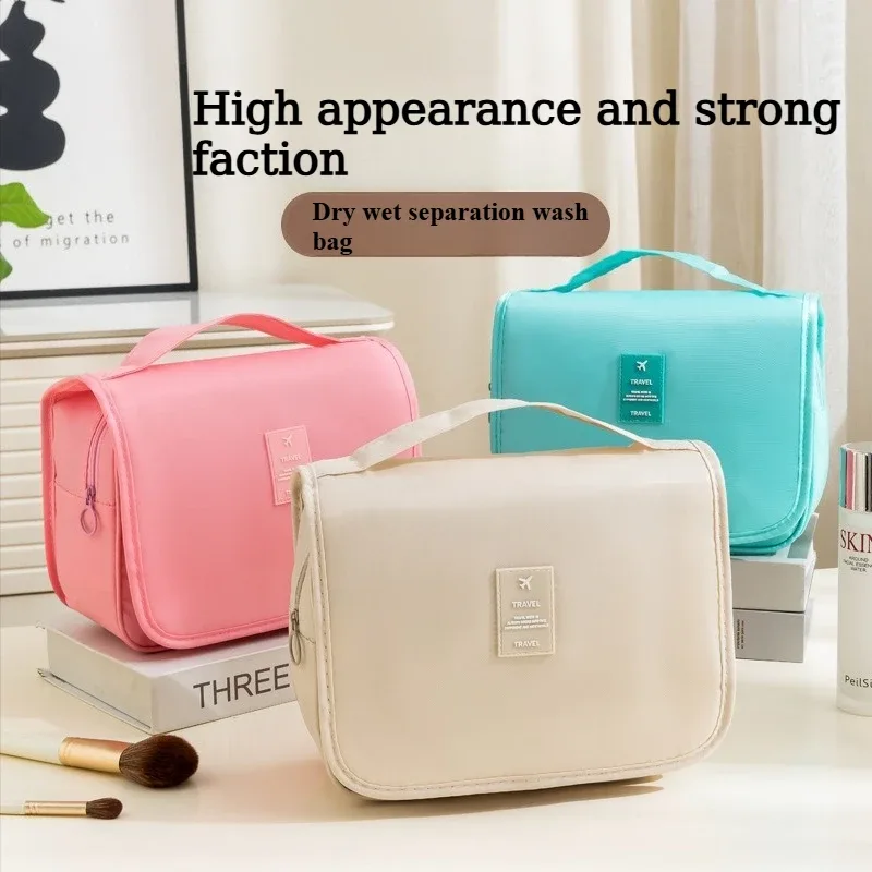 trousse de toilette portable avec crochet de suspension, sac de rangement de cosmétiques de salle de bain étanche pour femmes, trousse de maquillage de voyage de grande capacité pour hommes