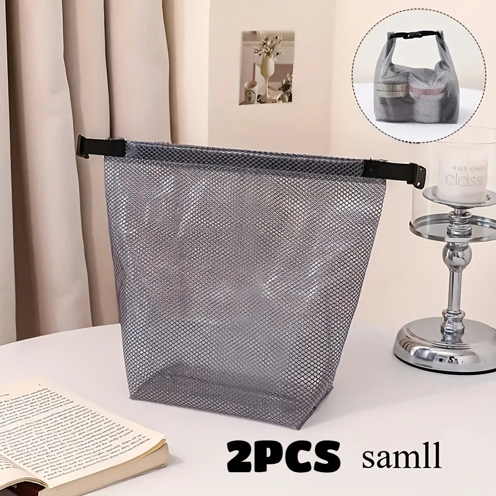 pochette cosmétique maille transparente motif carrés noirs fermeture éclair anse étanche voyage fitness natation