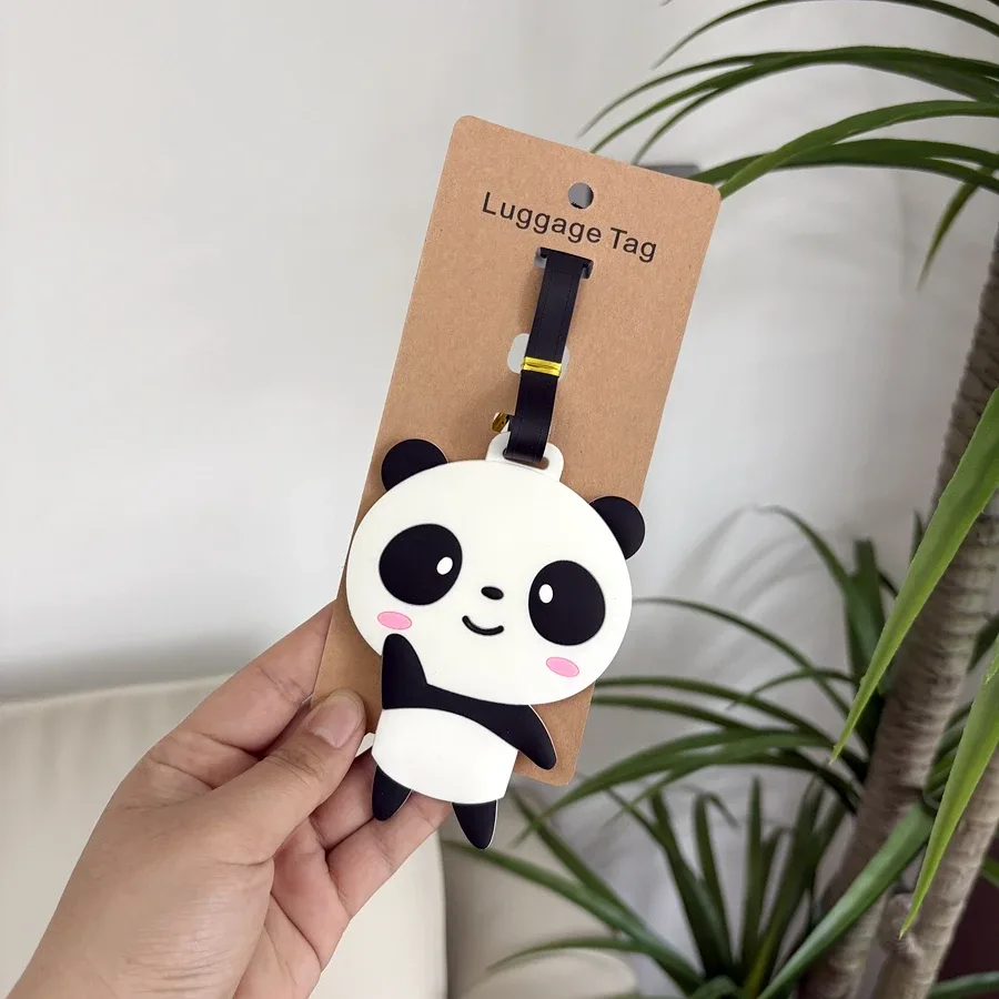 étiquette de bagage en forme d'animal flamant rose, étiquette de bagage panda pour carte d'embarquement, étiquette de contrôle en caoutchouc souple pvc, anti-perte, nom, papier inclus, 1 pièce