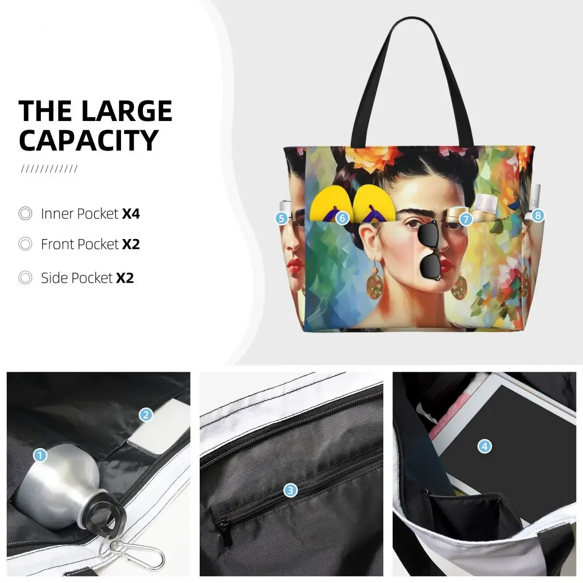 sac fourre-tout frida kahlo pour la plage, le sport, la gym, le yoga, grand sac de voyage pour femme, sac de fitness