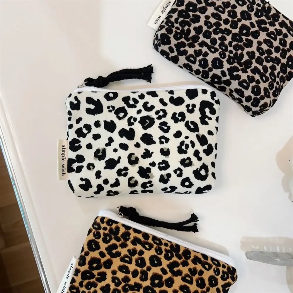 pochette de maquillage rétro à imprimé léopard, porte-monnaie en toile avec fermeture éclair, organisateur de cosmétiques portable de style rétro, pour le transport quotidien