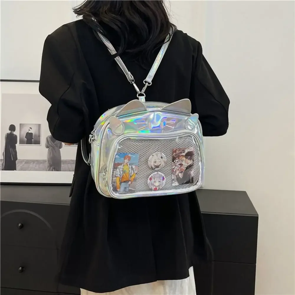 sac à fermeture éclair kawaii cat itabag, sac en coton, sac de rangement pour articles d'idoles, poche transparente, petit sac en pu, sacs à dos tendance pour femmes