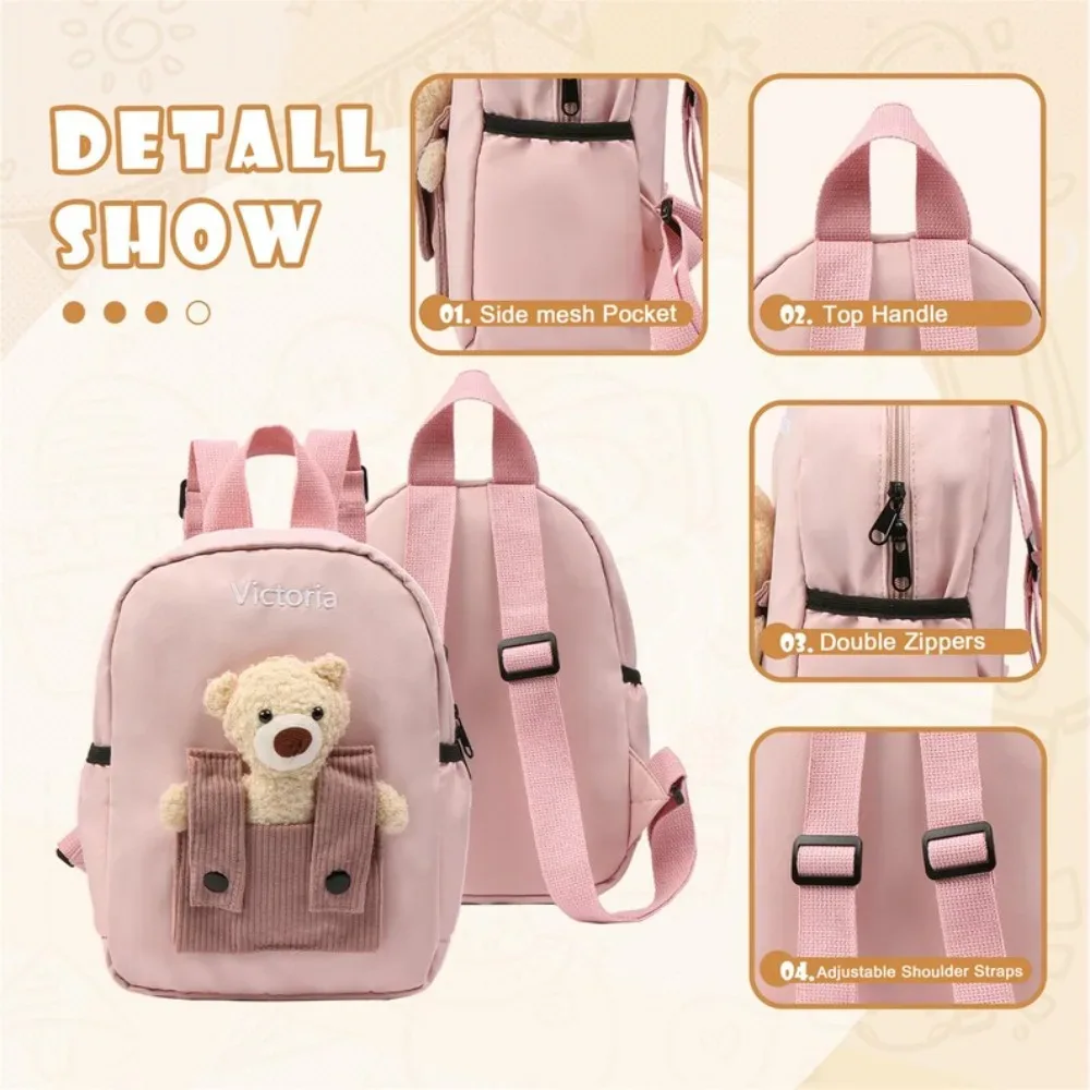 sac à dos personnalisé avec nom brodé d'ours en peluche mignon – sac à dos doux et durable pour le campus quotidien des tout-petits, cadeaux parfaits pour l'école