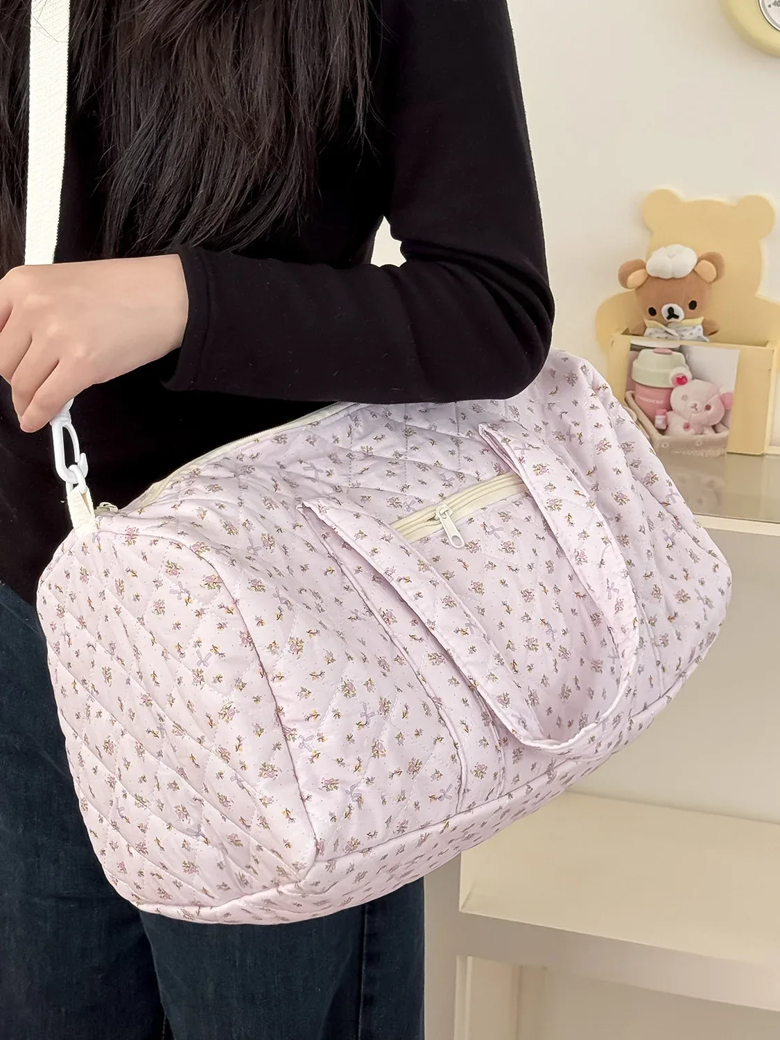 sac de voyage léger grande capacité yt, sac boston à bandoulière, petit sac de voyage matelassé à motifs floraux, style ins