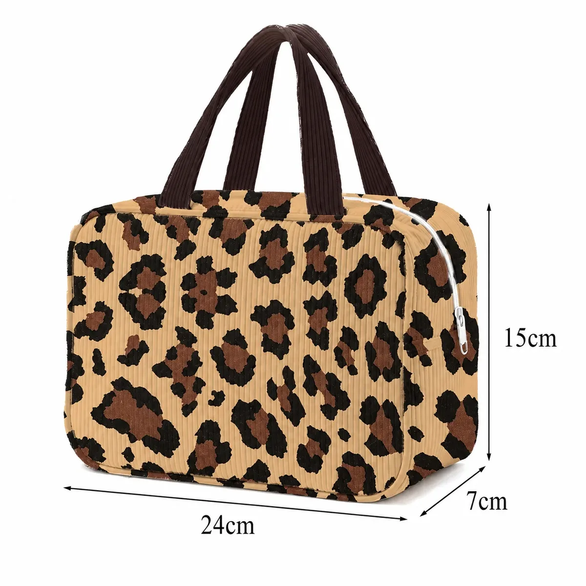 trousse de maquillage léopard côtelée à imprimé animal, organisateur de maquillage, trousse de toilette de voyage, sac de rangement beauté, pochette cosmétique portable