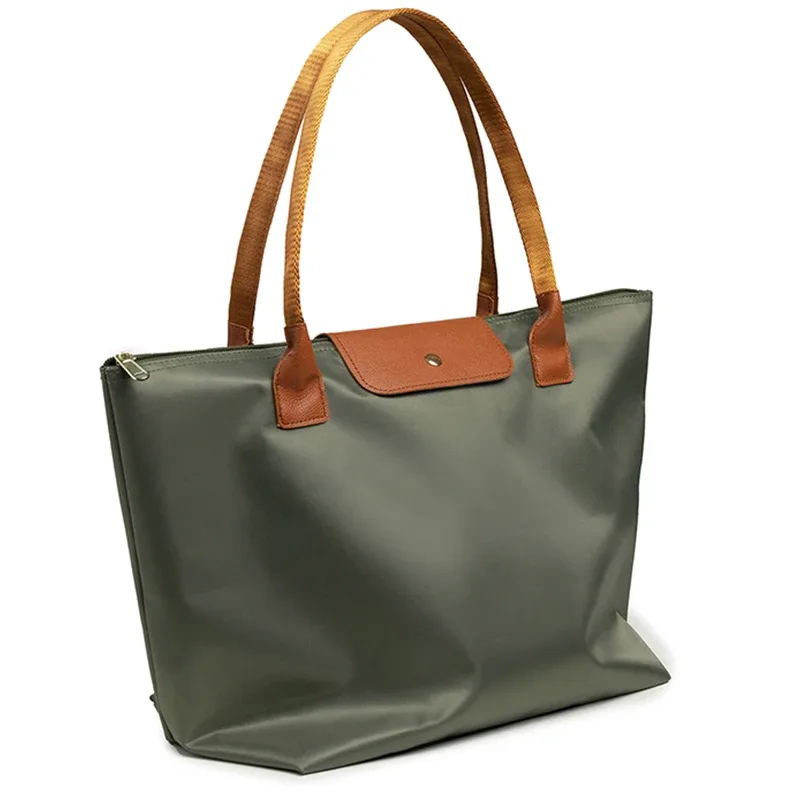 sac fourre-tout oxford avec accents en cuir, grande capacité, sacs à bandoulière décontractés pour femmes, résistant à l'eau, pliable