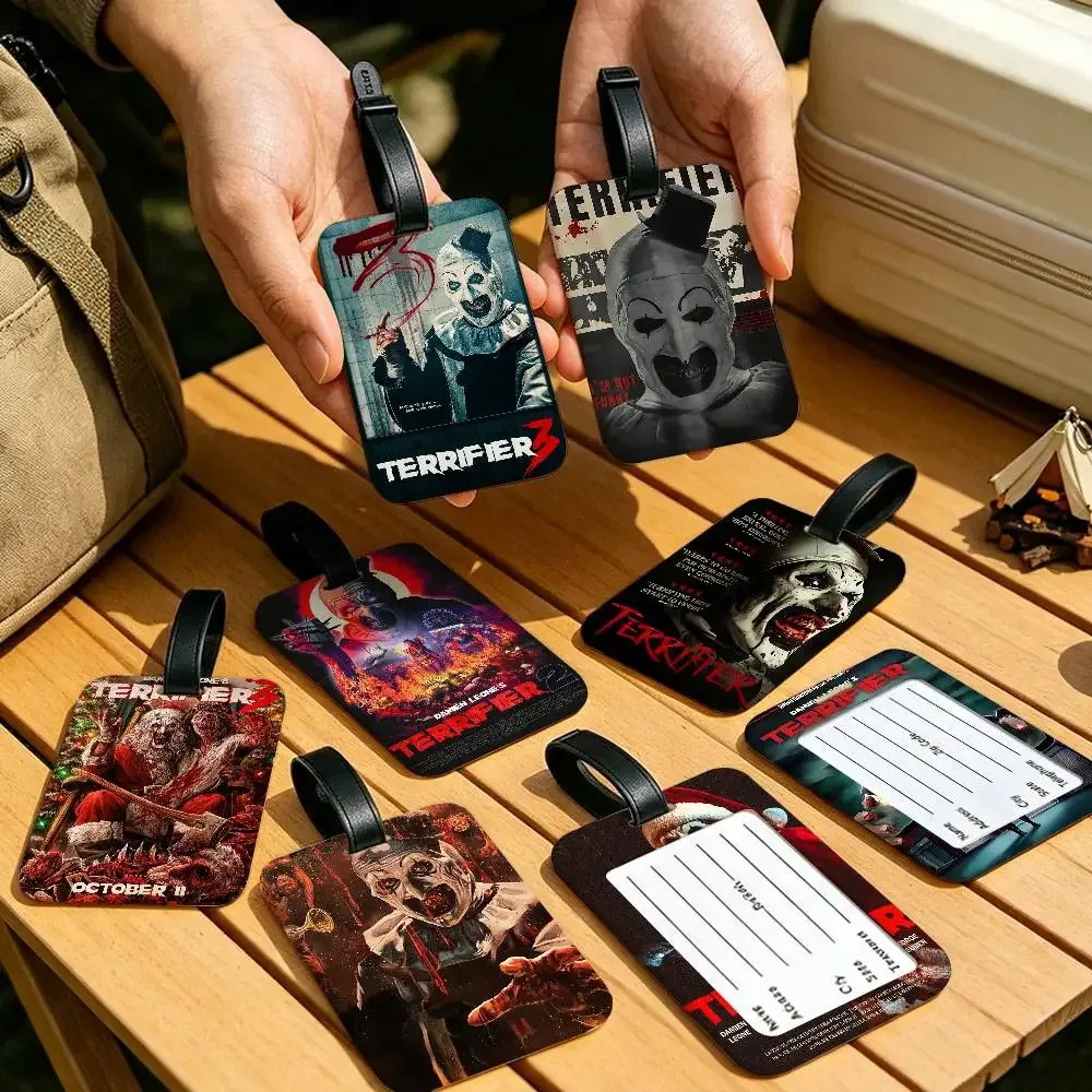 étiquette de bagage en pvc universelle sur le thème du film d'horreur terrifiers, anti-perte, avec carte d'information, étiquette d'identification pour valise et sac à dos