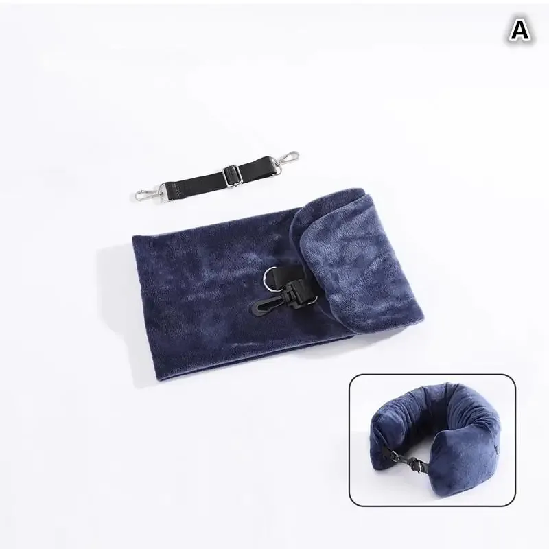 oreiller voyage cou velours doux noir glissière sac rangement bleu marine transport nuit avion confort sécurité