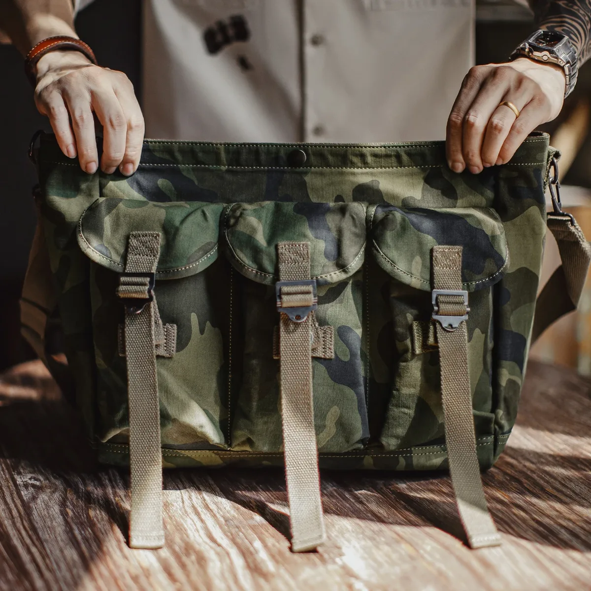 maden – sac à bandoulière tactique vintage pour hommes, sacoche en coton de camouflage, grande capacité, sac à bandoulière d'entraînement dans la jungle en plein air