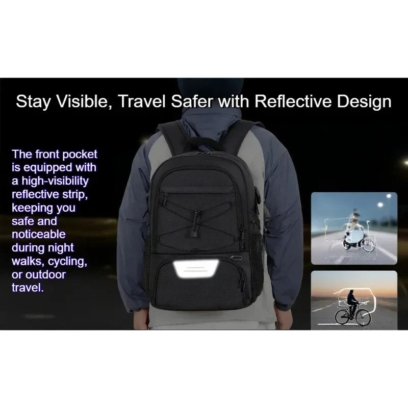sac de sport à bande réfléchissante pour ordinateur portable 15.6 pouces, pour hommes et femmes, sac à dos de basket-ball de sport 35l avec compartiment à chaussures