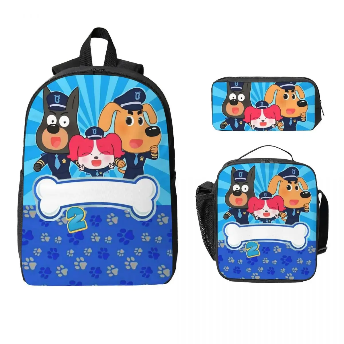 shérif labrador sac à dos étudiant garçons filles bookbag sac d'école ordinateur sacs à bandoulière 3ps sac à déjeuner isolé trousse à crayons