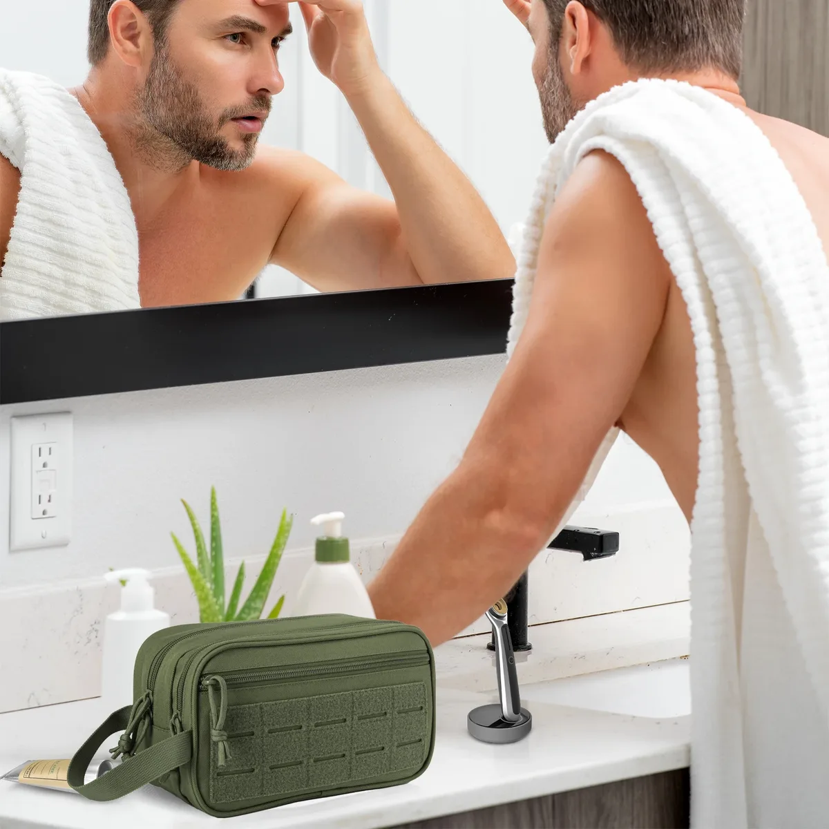 trousse de toilette tactique pour femmes, trousse d'hygiène, outil edc, pochettes molle, petit kit dopp, kit de rasage pour hommes, sac de douche de voyage