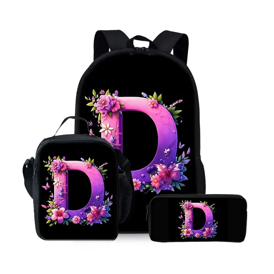 nouvel ensemble de sacs à dos trois pièces à motif alphabet anglais pour garçons et filles – meilleurs cadeaux – sac à dos scolaire plat 2d dessin animé pour enfants