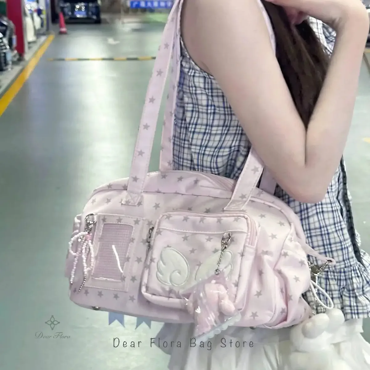 nouveau mignon ita sac femmes grande capacité sac à bandoulière lolita fille sac transparent bricolage badge affichage sac à bandoulière y2k doux sac à main