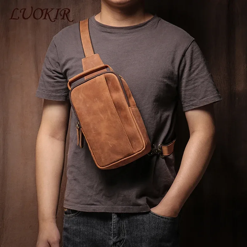 luokir-sac de poitrine en cuir véritable pour homme, sac à bandoulière messenger initié vintage, sac à main en cuir de vachette de cheval elin, sac à main de créateur de luxe, décontracté
