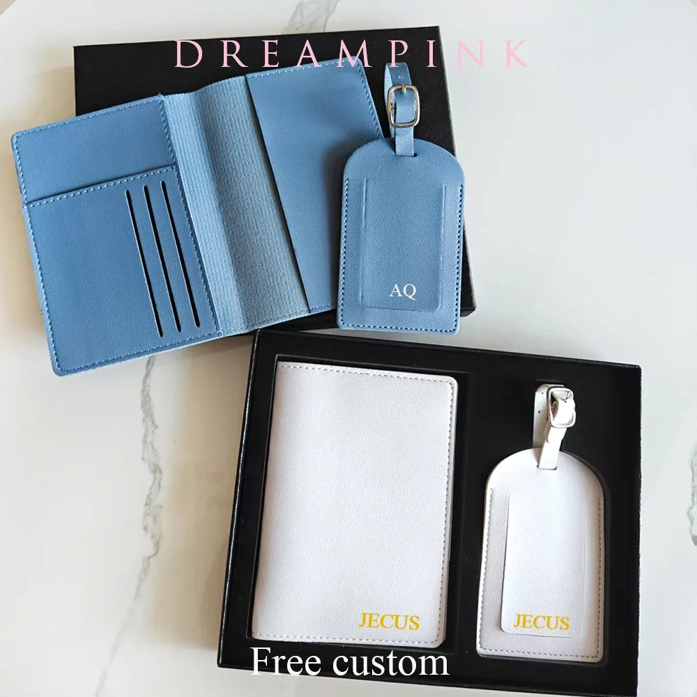 porte-passeport avec initiales personnalisées, ensemble d'étiquettes de valise de luxe, nom personnalisé, logo, cadeau, ensemble d'accessoires de voyage légers avec boîte
