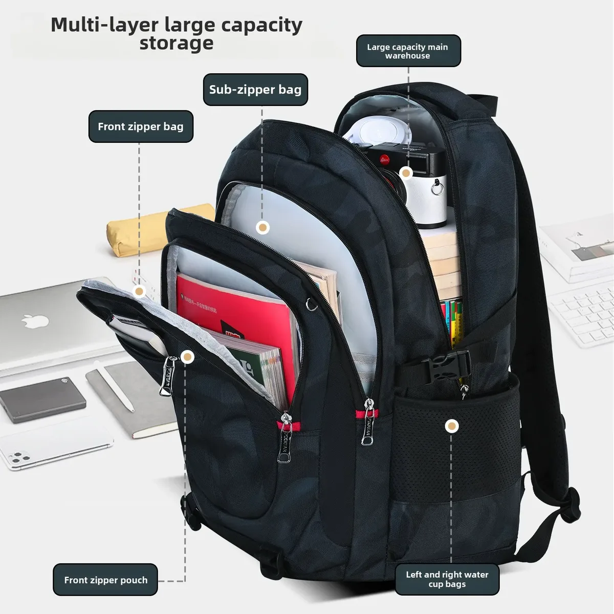 sac dos nylon camouflage noir garçons sacs école poignée latérale zippée rose activités scolaires