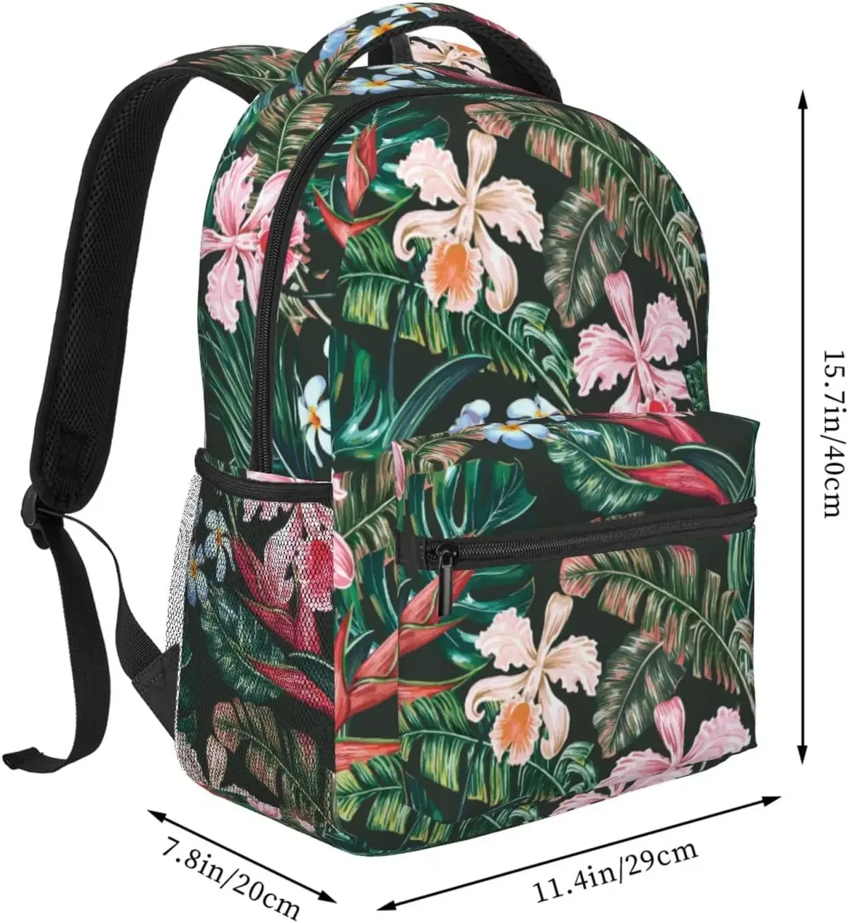 sac à dos pour ordinateur portable léger pour hommes et femmes, sac à dos universitaire, sac à dos décontracté, sac de voyage, fleur tropicale, palmier, cuir chevelu, orchidée