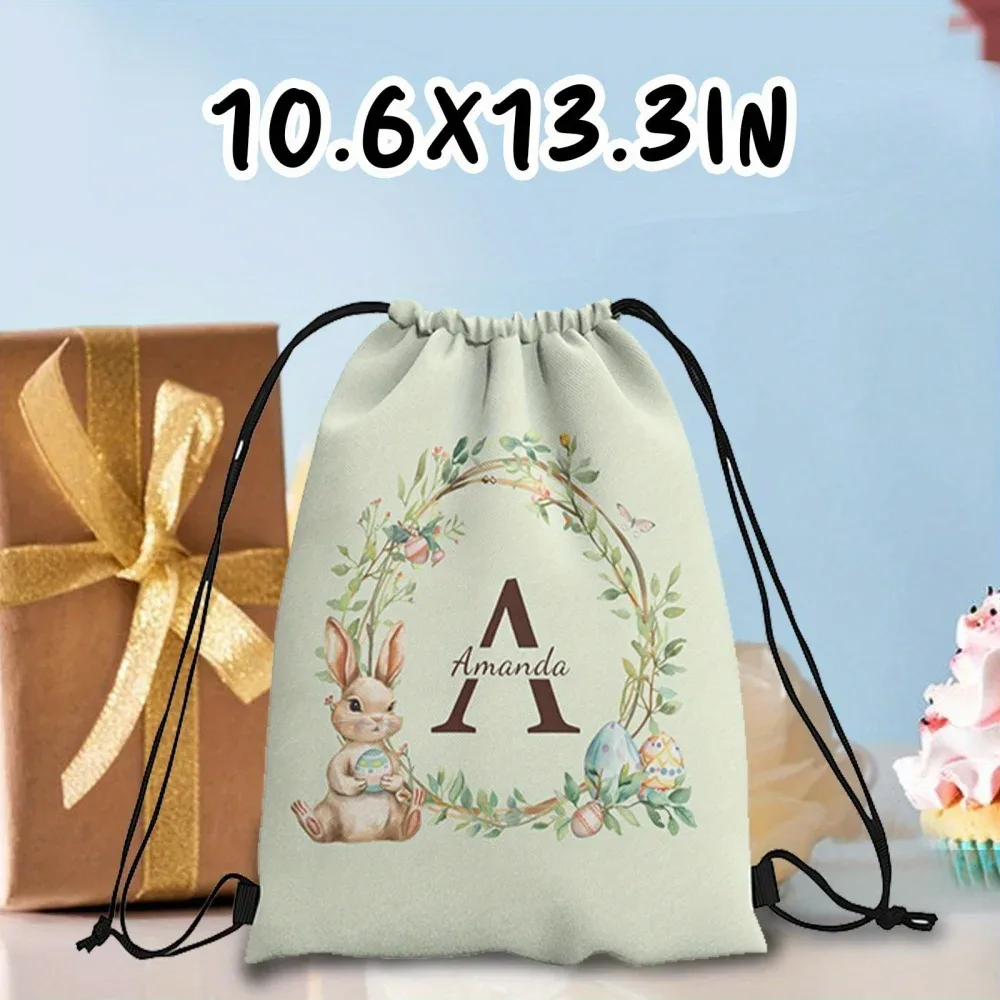 sac à dos à cordon personnalisable sur le thème de pâques, disponible en 4 couleurs fraîches au choix, personnalisé avec un nom unique – idéal pour les fêtes !