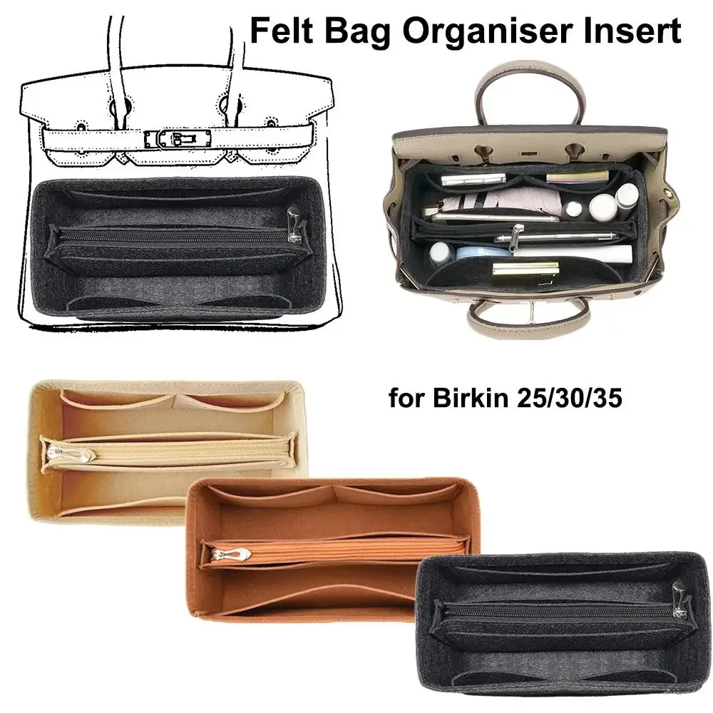 sac à main en feutre durable, sac d'insertion multi-poches, sac portable organisateur, sac intérieur de voyage pour birkin25/30/35