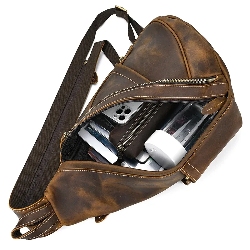sac à dos de poitrine en cuir véritable pour motard, sacs d'équitation en plein air pour hommes, sacs à bandoulière pour hommes, cuir de vache, initié unique