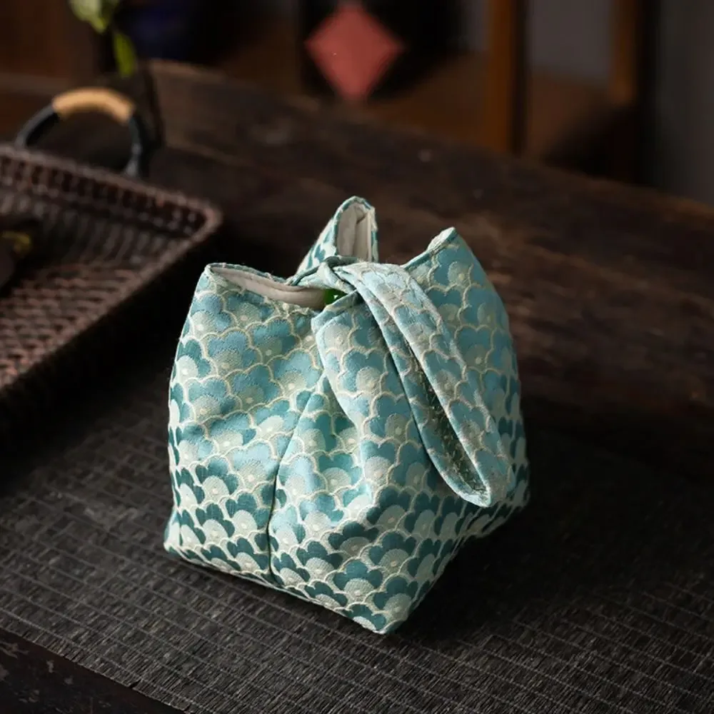 pochette en tissu à cordon de serrage pour tasse à thé de style chinois, sac de rangement portable imprimé pour service à thé, multifonctionnel, résistant à la casse