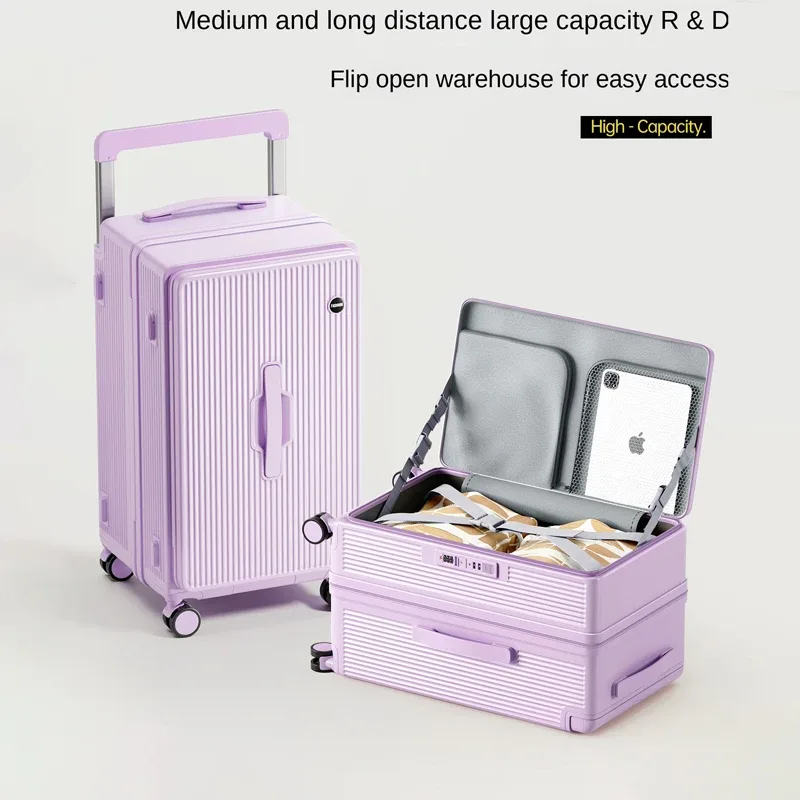 nouvelle valise de voyage à ouverture latérale 1:9 avec poignée large, valise cabine 20 pouces, valise de cabine grande capacité 32 pouces avec serrure à combinaison