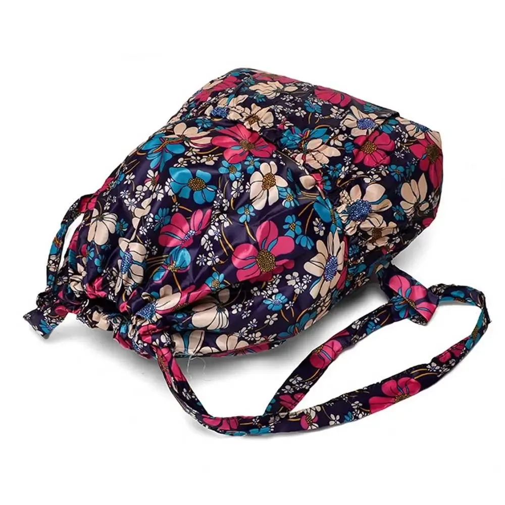 sac à dos multifonctionnel à imprimé floral avec cordon de serrage, en polyester imperméable, grande capacité, pliable, pour l'école, pour femmes