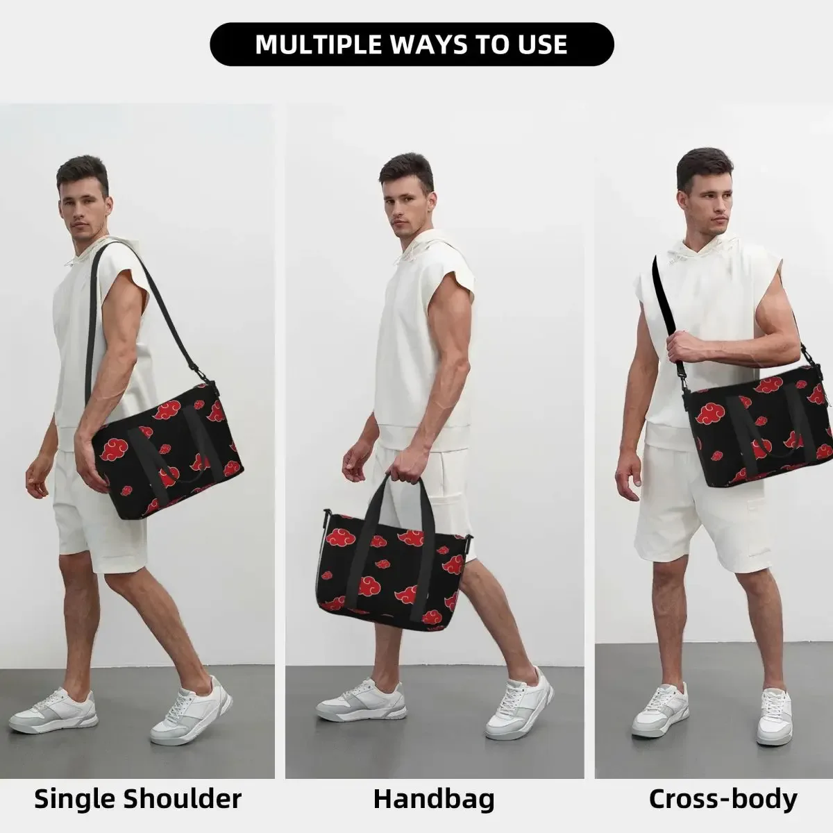 sac de voyage de plage nuage noir et rouge personnalisé, fourre-tout de grande capacité pour salle de sport, sac à bandoulière de shopping pour femmes