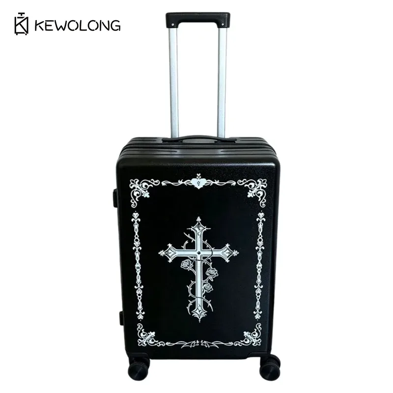 valise à roulettes gothique vintage 20/24 pouces, bagage à main rétro à coque rigide avec serrure et roulettes 360° ° roues, chariot de voyage