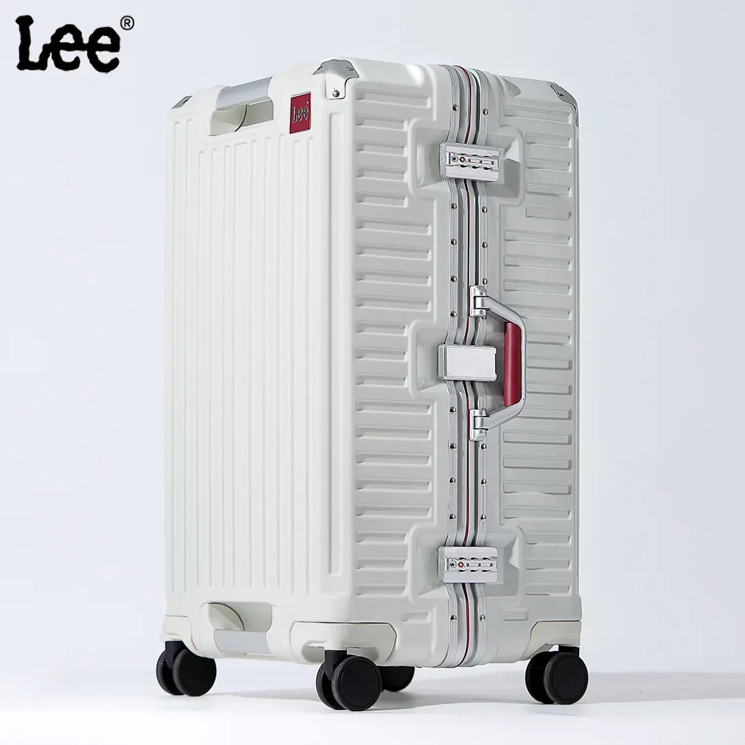 valise de voyage de grande taille, cadre en aluminium, valise à roulettes avec roulettes, bagage à main avec porte-gobelet, boîte à mot de passe