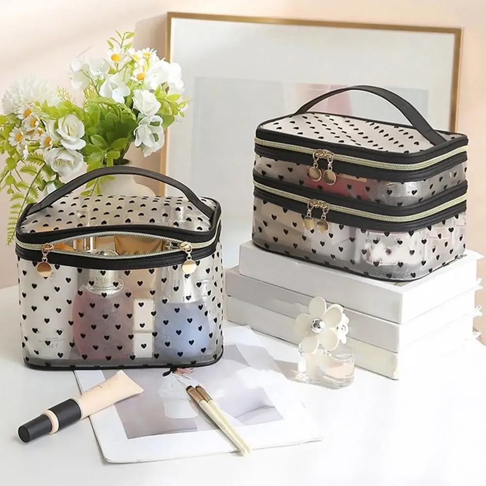 grande trousse de maquillage, organiseur de toilette de voyage, pochette cosmétique en maille, étui de rangement portable multifonctionnel pour femmes et filles
